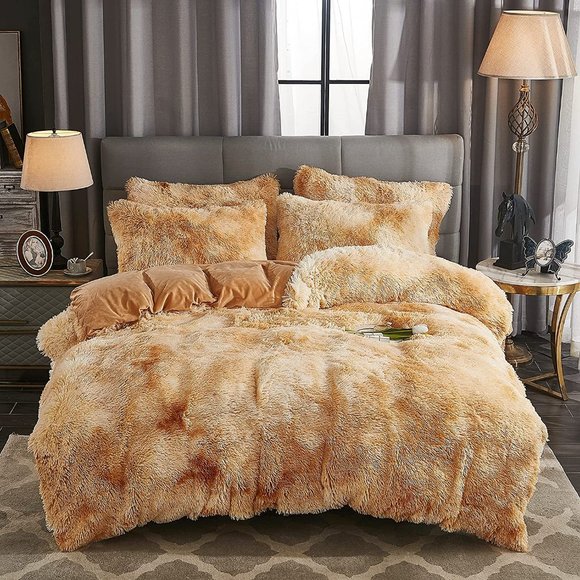 Shaggy Fluffy Faux Fur Duvet Cover Set Button Closure Velvety Bed… - Picture 13 of 16